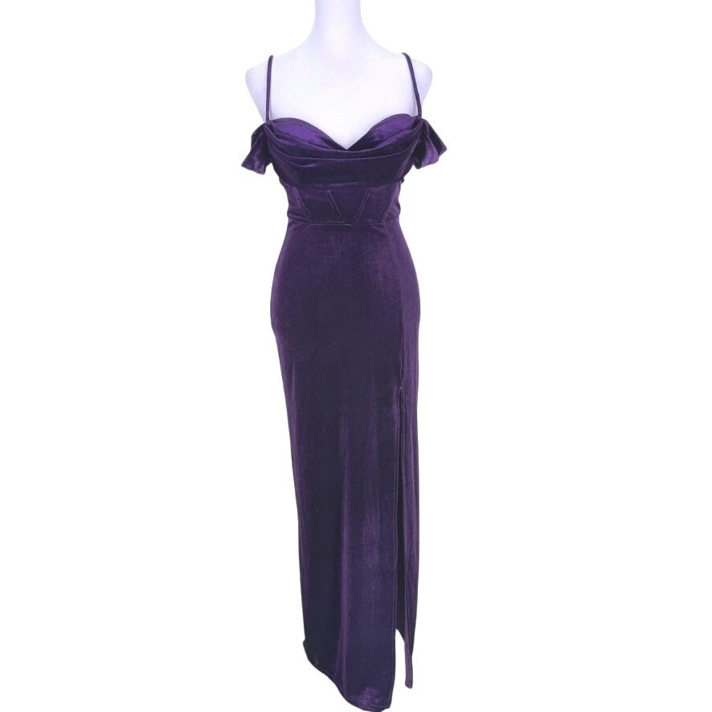 B. Smart Womens Gown Dress S Purple Velvet Corset Sweetheart Off-Shoulder Maxi